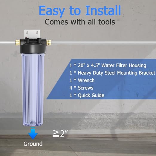 WHT20 Whole House Water Filter Housing, Fit 20"x4.5" Sediment etc Filters - Image 4
