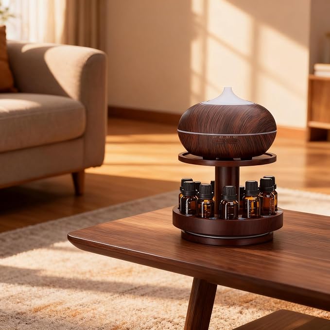 TJ.MOREE Bamboo Essential Oil Organizer 2-Tier Carousel Holder Black Walnut | - Image 7