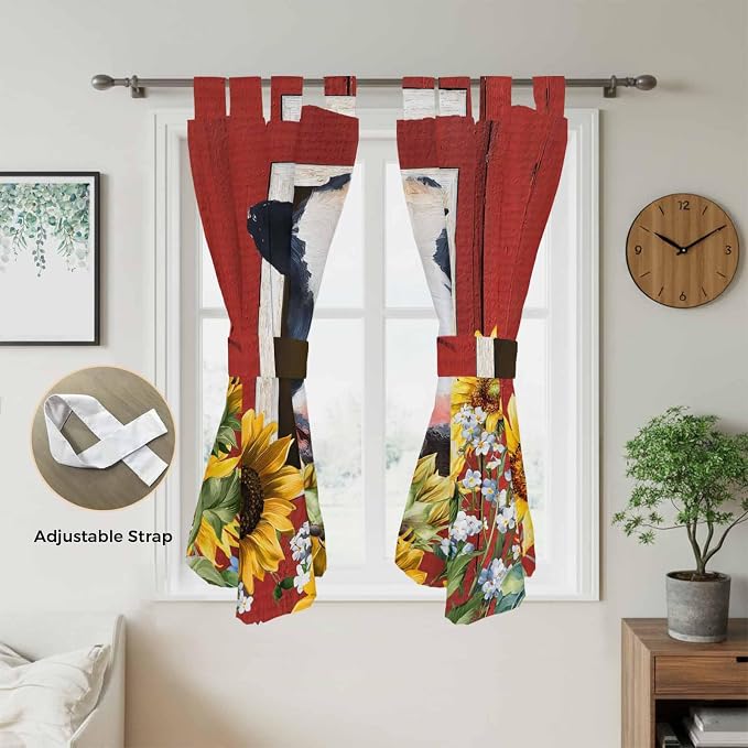 Cow Sunflowers Living Room Curtains 84 Inch Length, Window Curtains Tab Top - Image 5