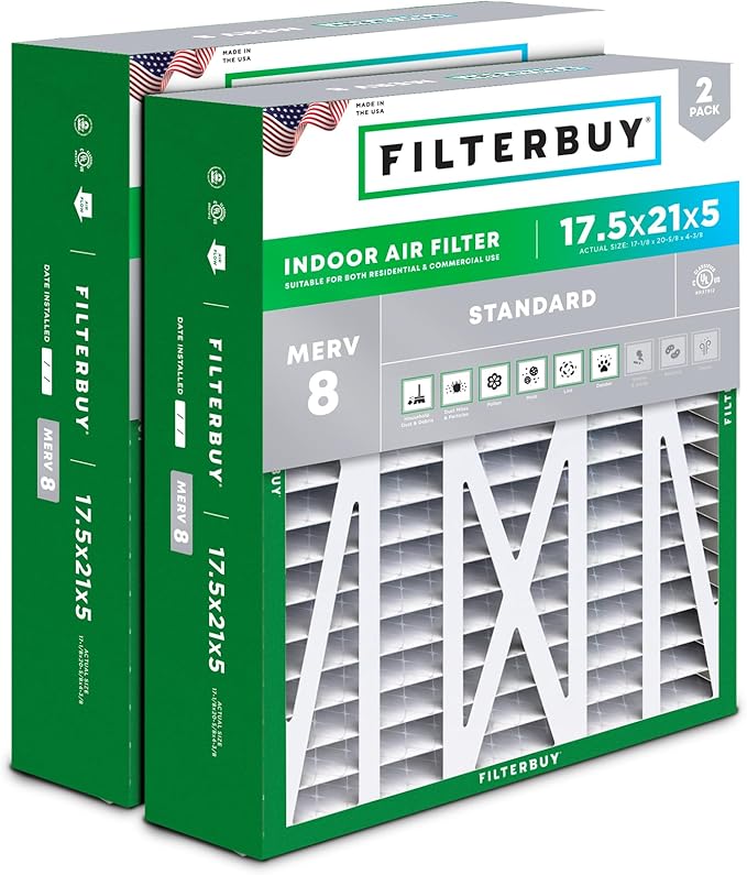 Filterbuy 17.5x21x5 Air Filter MERV 8 Essential Dust & Allergy Defense by Filterbuy