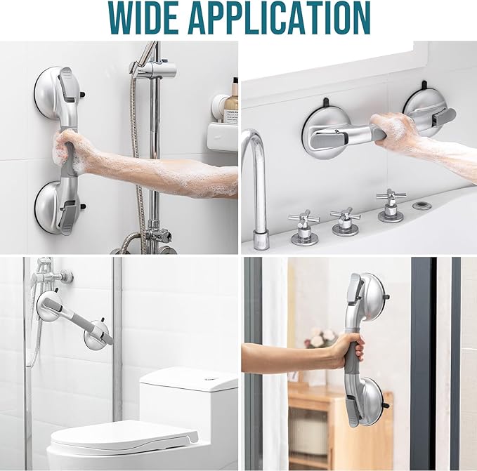 TAILI Grab Bars for Bathtubs and Showers, Shower Handles for Elderly Suction,Maximum 330lbs,Shower Grab Bar with Upgraded Rubber Suction Cups Safety Grip for Senior,No Drilling Removable,Silver