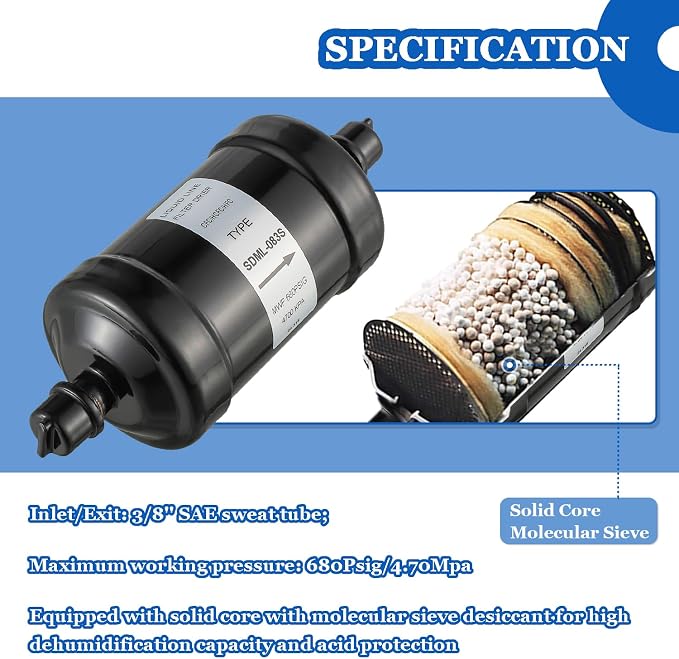 BOJACK Single Flow Refrigerant Filter Dryer Liquid Line SDML-083S 3/8" Sweat - Image 5