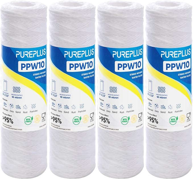 PUREPLUS 10 Micron 10"x2.5" Whole House String Wound Sediment Filter by PUREPLUS