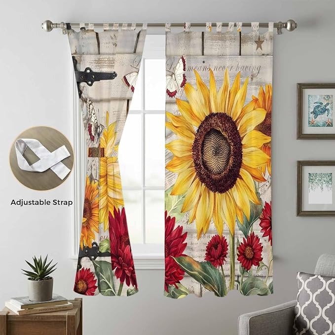 Red Yellow Sunflowers Living Room Curtains 84 Inch Length, Window Curtains Tab - Image 5