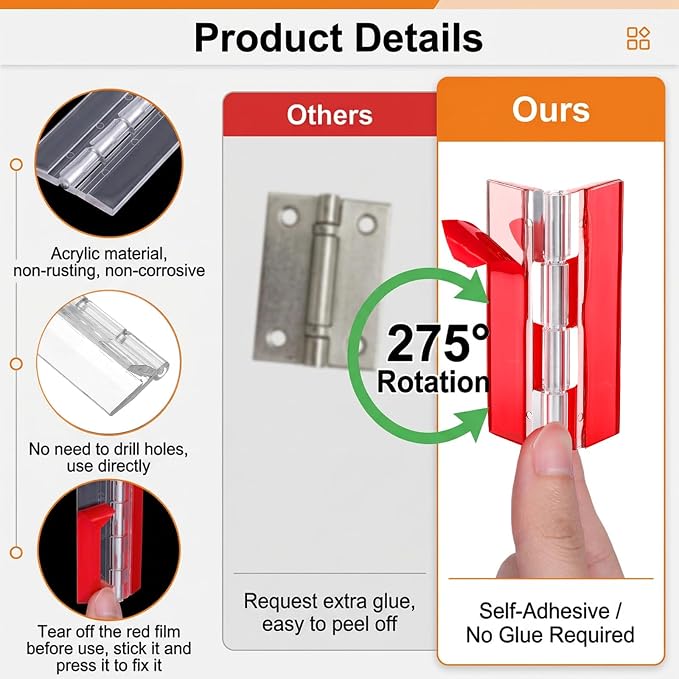 Thinp 4 Pcs Self Adhesive Clear Plastic Hinges, 65x40mm Acrylic - Image 3