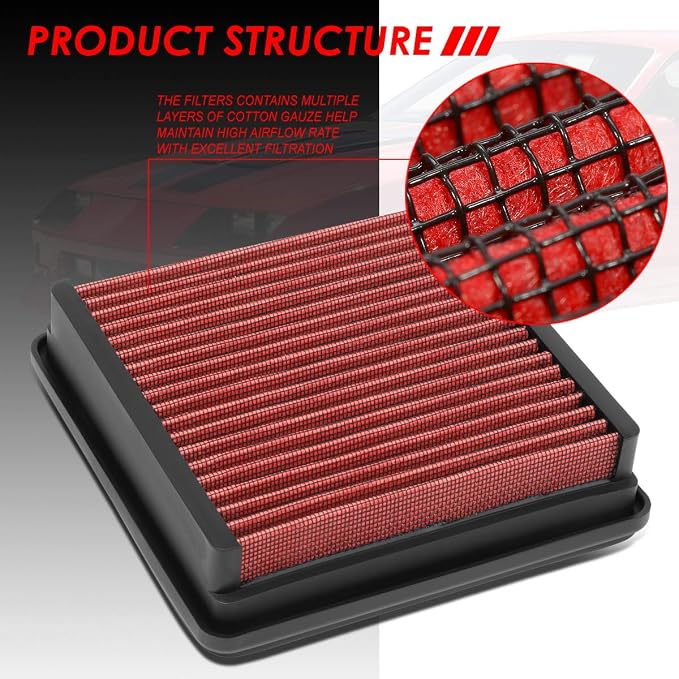 DNA Motoring AFPN-215-RD Clean Air Washable Drop In Panel Air Filter Enhance - Image 2