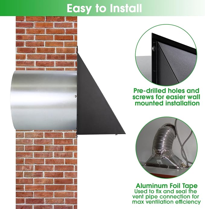 4 Inch Dryer Vent Cover Outside, Dryer Wall Vent Exhaust Vent Cover, Hooded - Image 6
