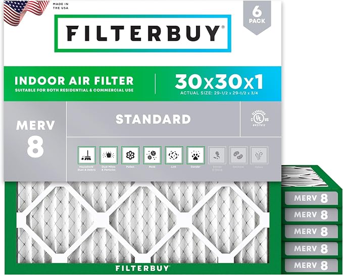 Filterbuy 30x30x1 Air Filter MERV 8 Essential Dust & Allergy Defense, by Filterbuy
