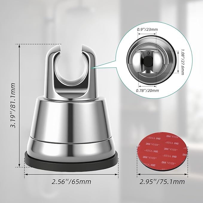 Hibbent Vacuum Suction Cup Shower Head Holder, Removable Shower Wand Bracket, Adjustable Height & Wall Mount ABS Plastic Suction Holder for Handheld Shower Head, Chrome Finish