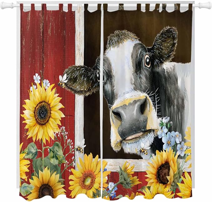 Cows Sunflowers Living Room Curtains 96 Inch Length, Window Curtains Tab Top by Unknown