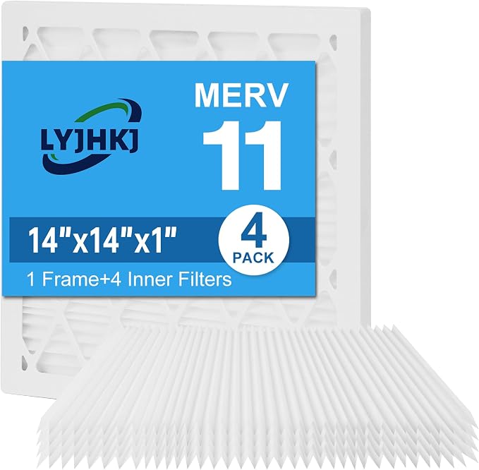 14x14x1 MERV 11 Air Filter, Quality AC/HVAC Furnace Filter，1 Reusable ABS Frame by LYJHKJ