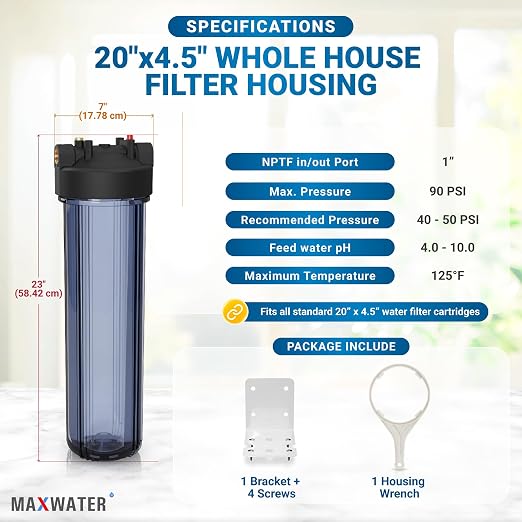 Max Water Whole House Water Filter Housing, Fits 20" x4.5" Big Filter Blue - Image 2