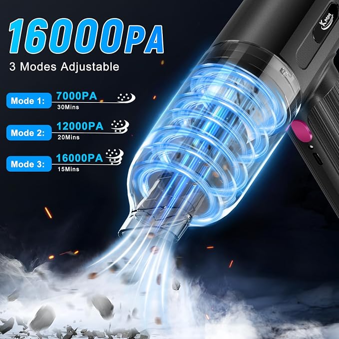 KMM Handheld Car Vacuum Cleaner, 4 in 1 Vacuum Cleaner 16000Pa Air Duster - Image 3