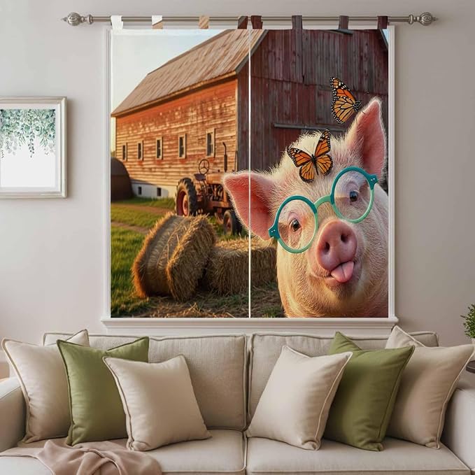 Farm Pig Living Room Curtains 84 Inch Length, Window Curtains Tab Top, - Image 9