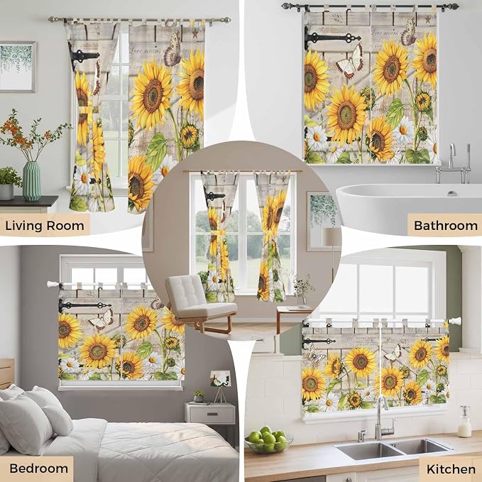 Farm Flowers Kitchen Curtains 24 Inch Length, Small Window Curtains Tab Top - Image 7