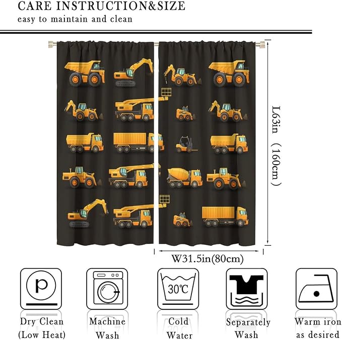 Kids Construction Window Curtains, Construction Machinery Equipment Mode of - Image 4