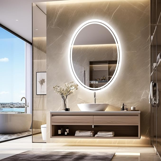 LUVODI Lighted LED Bathroom Mirror: 28”x20” Oval Anti-Fog Dimmable Wall Mounted - Image 2