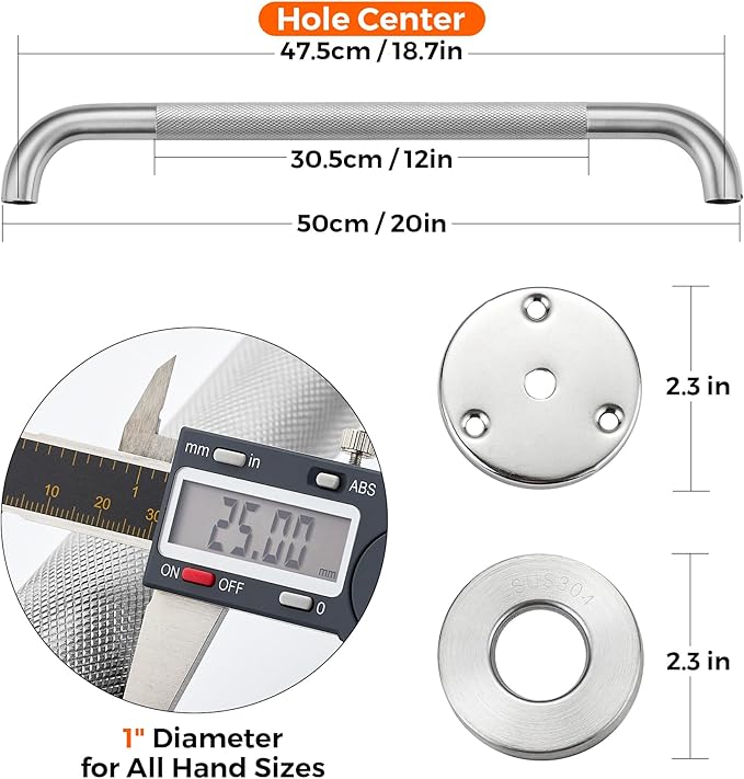 Grab Bars for Shower, 2 Pack 20-Inch Anti Slip Shower Handles for Elderly, Stainless Steel Handicap Grab Bars for Bathroom, Toilet (Brushed Nickel, 1" Diameter)
