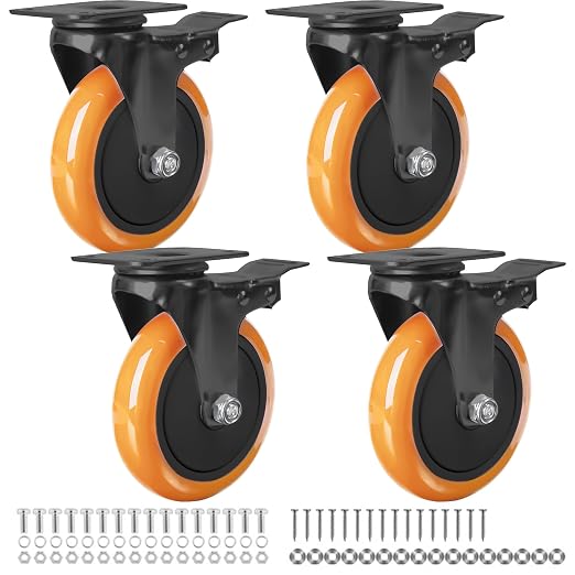 Finnhomy 5 Inch Caster Wheels Set of 4 Heavy Duty Plate Swivel Casters by Finnhomy