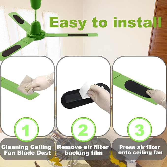 10 Pack Ceiling Fan Filters, Activated Coconut Charcoal Fan Blade Air Purifier - Image 5