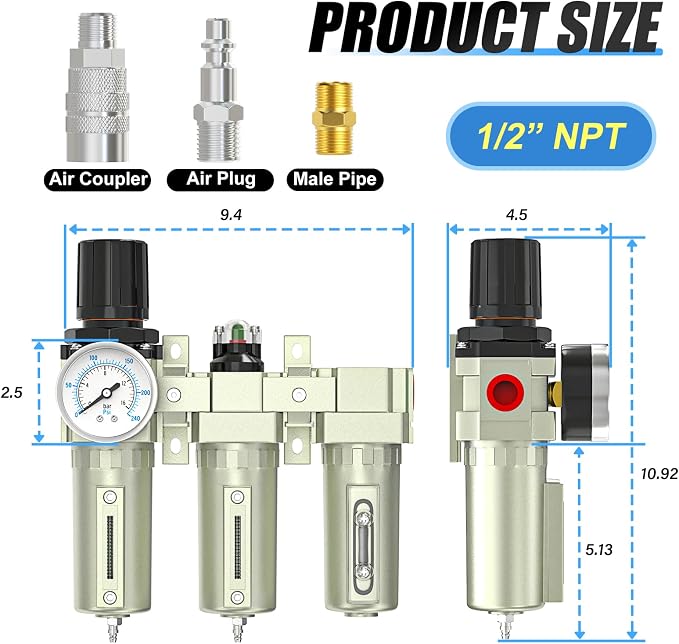 Heavy Duty Industrial Grade 1/2" NPT 3 Stage Air Drying System, Coalescing - Image 2