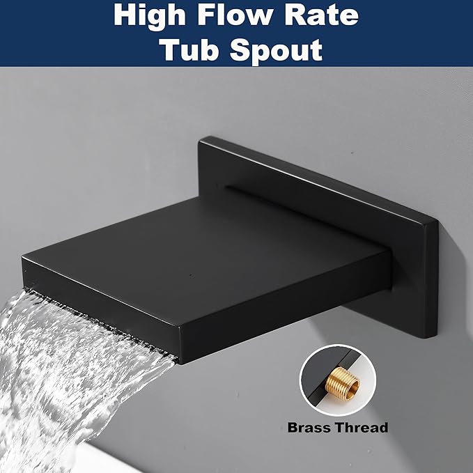 Shower System with Tub Spout, All Metal Black Bathtub Shower Faucet Set with High Pressure 10 Inch Rain Shower Head and Handheld Shower Head Set, Matte Black (Valve Include）