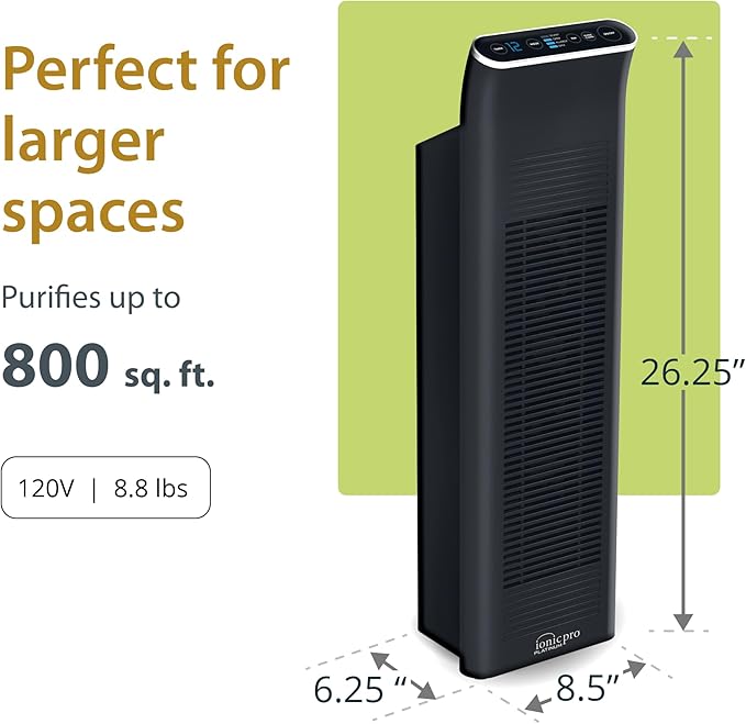 Ionic Pro Platinum Air Purifier Tower, Never Replace Filters, Quiet Negative - Image 3