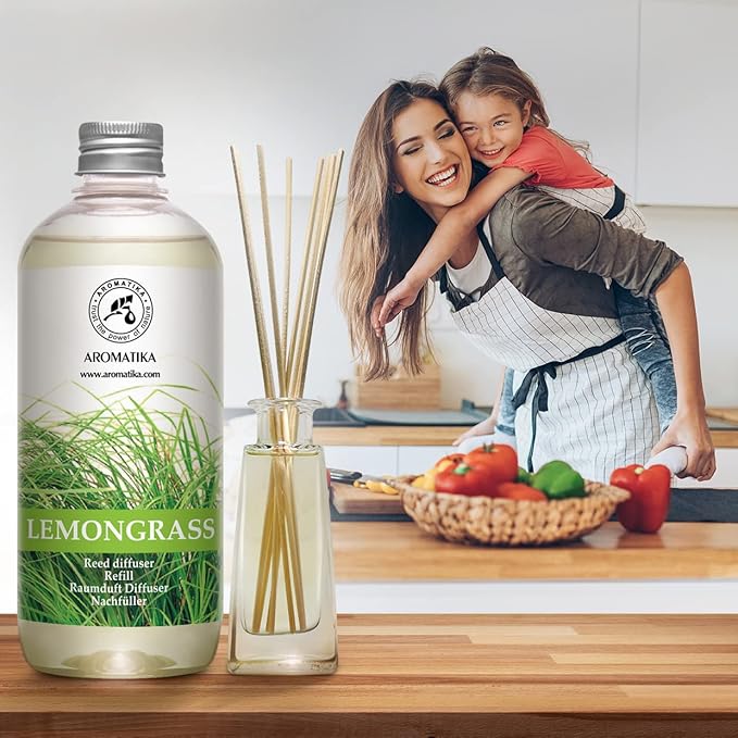 Lemongrass Diffuser Refill 34 Fl Oz (2x17 Fl Oz) - Fresh & Long Lasting Fragrance - Refill with Natural Essential Lemongrass Oil - for Aromatherapy - Spa - Home
