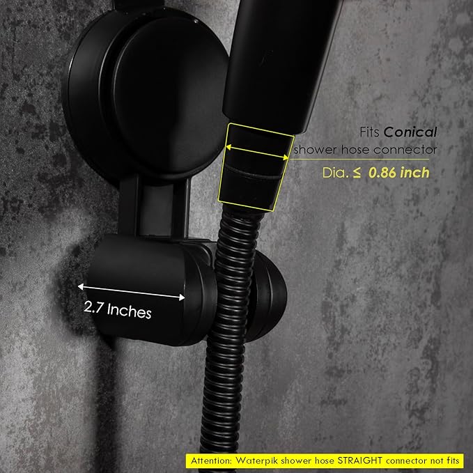 Suction Cup Hand held Shower Head Holder- Reusable - 5 Angles Adjustable - Bathroom Wall Mount Shower Wand Holder - Matte Black