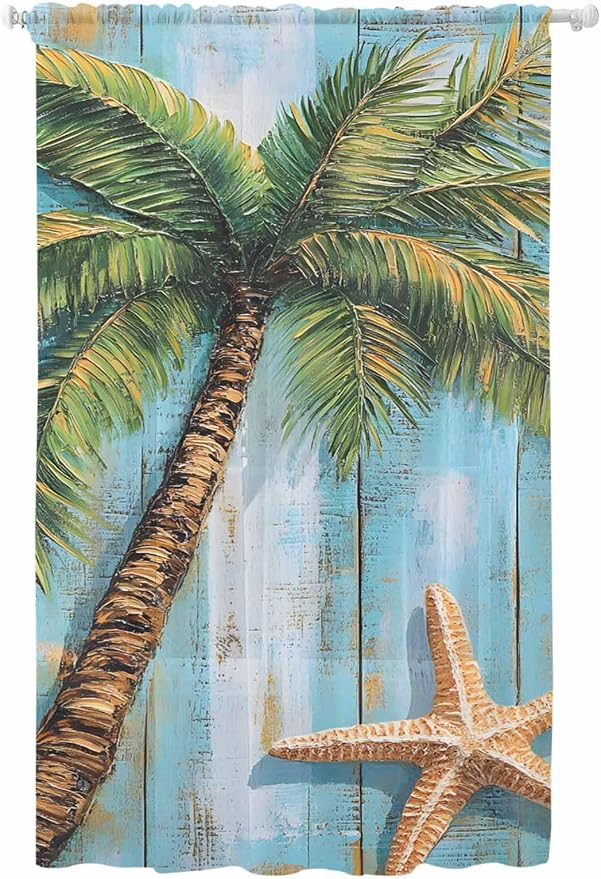 Sheer Curtains 84 Inches Long, Coastal Beach Tree Semi Sheer Curtains Light by Unknown