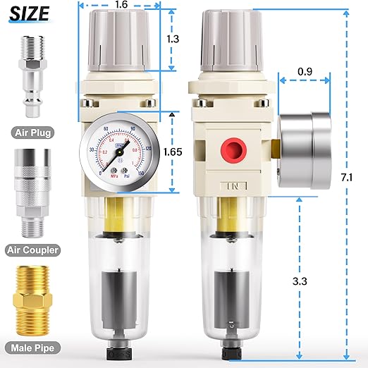 TAILONZ PNEUMATIC 1/4 Inch NPT Automatic Drain Air Filter Pressure Regulator - Image 2