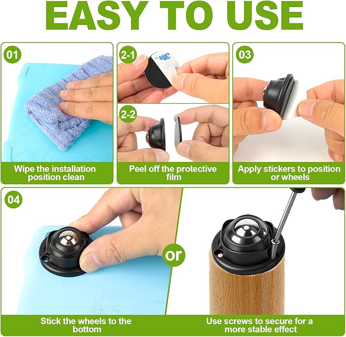 5Pcs Self Adhesive Caster Wheels, 360º Rotation Appliance Wheels, 28LB Capacity - Image 5