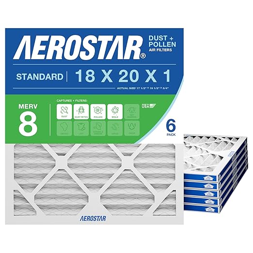 Aerostar 18x20x1 MERV 8 Air Filter, ACTUAL SIZE, Air Conditioning & Furnace by AirFiltersDelivered