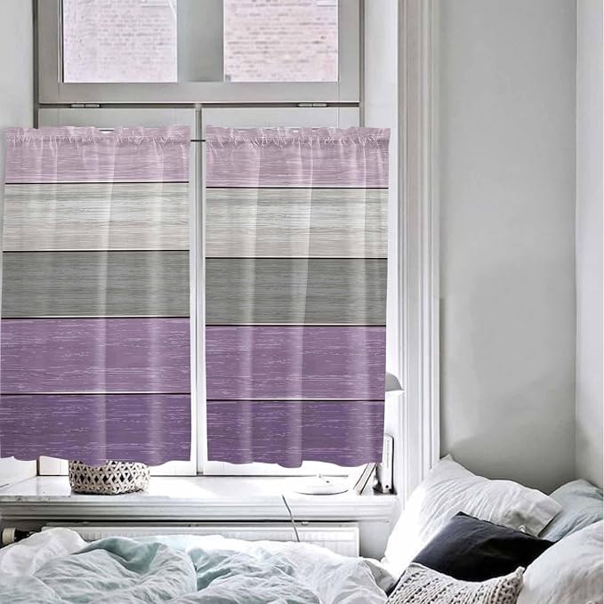 Country Wood Board Gray Purple Window Valance Curtains, Farmhouse Gradient - Image 8