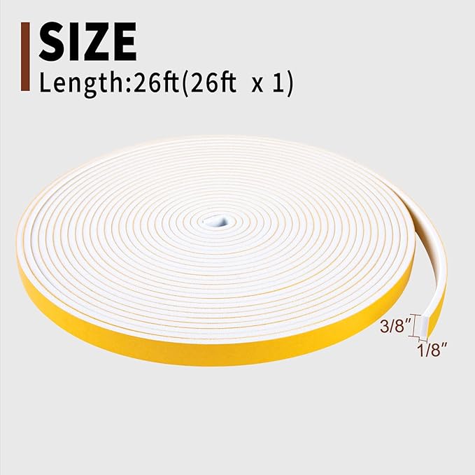 Yotache Weather Stripping Door Seal Strip White 3/8" x1/8", Foam Insulation - Image 2