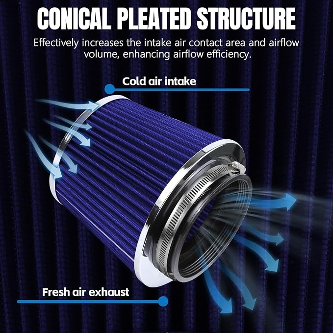 Hovom Universal Clamp-On Air Intake Filter, 76 89 102MM High Flow Round Tapered - Image 3