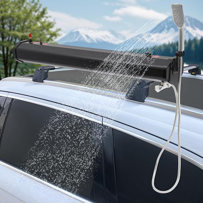 Pressurized Water Tank Camping Shower Portable Camp Shower w/5.58ft Water Pipe Shower Headt and Head Bag, Roof Rack Shower