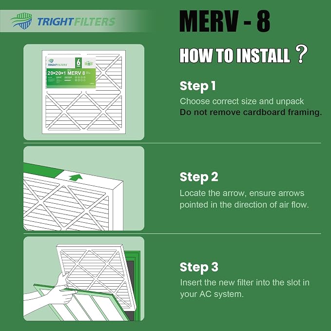 20x20x1 Air Filter 6 Pack, Durable MERV 8 Pleated Home HVAC AC Furnace Filters - Image 8
