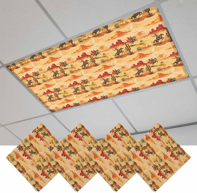 Tropical Plant Cactus Fluorescent Light Covers 4 Pack Western Cowboy Horse by Unknown