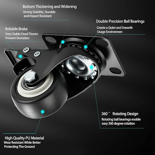 Alise Caster Wheels, Steel Core Rubber Heavy Duty Casters, Polyurethane Foam No - Image 3