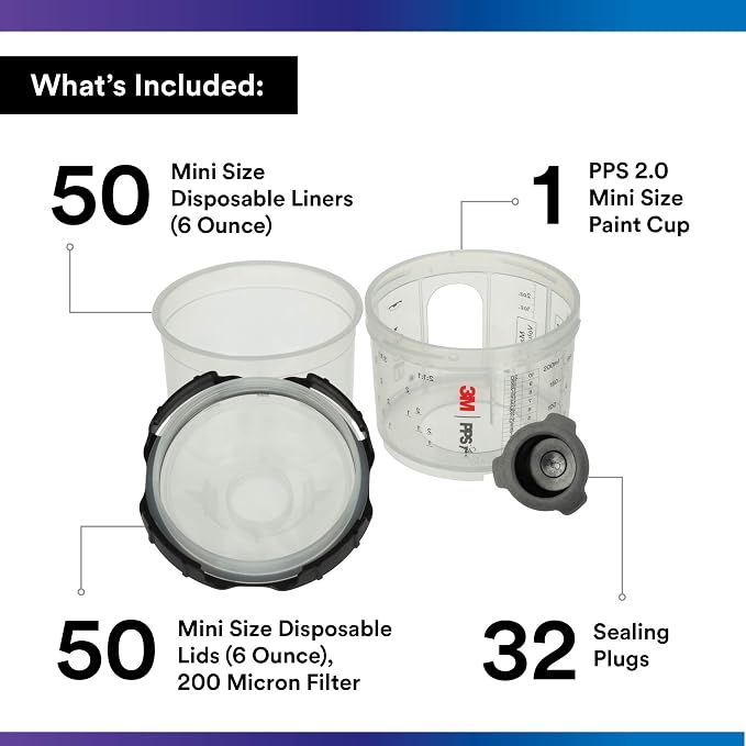 3M PPS 2.0 Spray Gun Cup, Lids and Liners Kit, 6 Ounces, 200-Micron Filter - Image 2