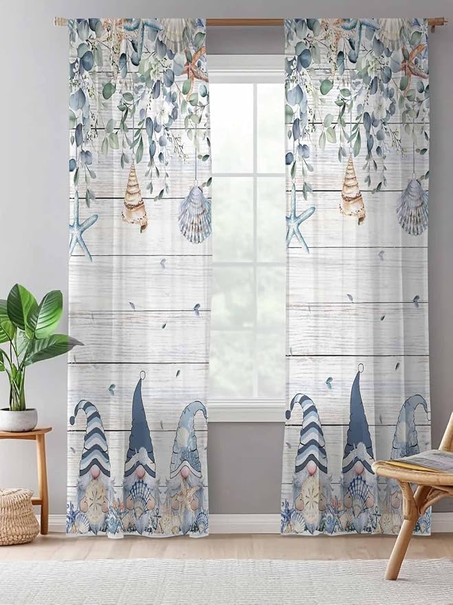 Sheer Curtains 84 Inches Long, Coastal Eucalyptus Leaf Semi Sheer Curtains - Image 5