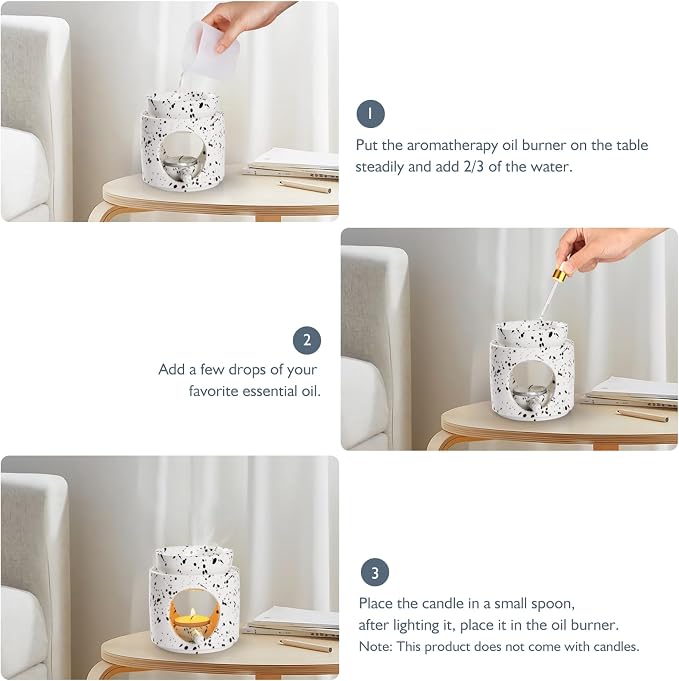 WD&CD Wax Melt Ceramic Oil Burner Black and White, Aroma Diffuser Essential Oil - Image 4