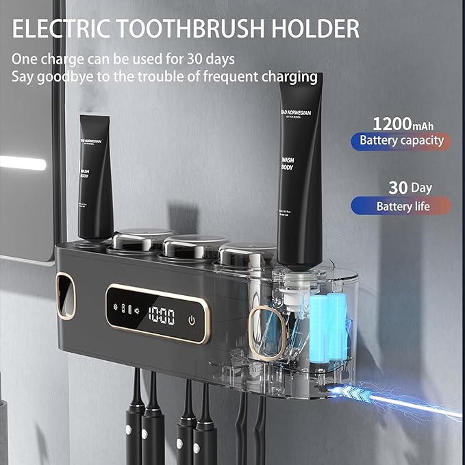 Rechargeable Toothbrush Holders for Bathrooms,Toothbrush Holder Wall Mounted with 3 Cups,Automatic Toothpaste Dispenser Bathroom Accessories Set (White)