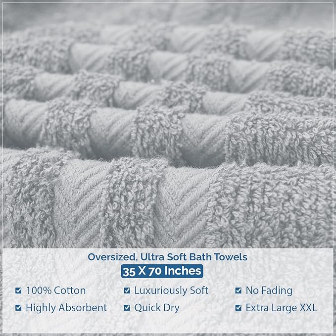 DAN RIVER 2 Pack Luxury Bath Sheets 35x70, 600 GSM, Soft & Quick Dry 100% Ring Spun Cotton Towels Ideal for Hotels, Spas, Gyms & Salons Extra Large, Silver