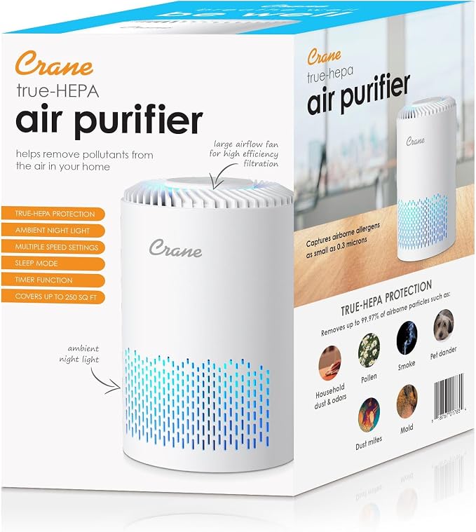 Crane True HEPA Air Purifier for Home, and Dorm Room, Bedroom Essentials - Image 8