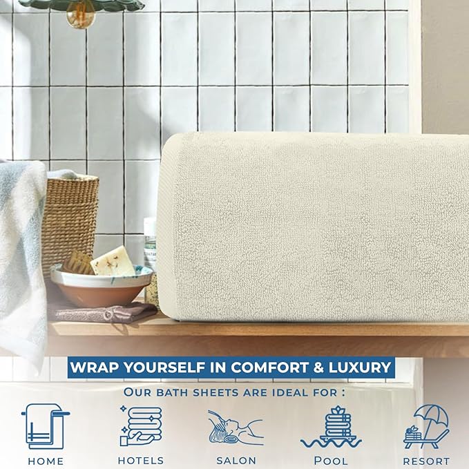 DAN RIVER Pack of 1 Bath Sheet 40x80 Inches, Extra Large Quick Dry Bath Towels, Hotel Collection Towels for Adults - Ivory