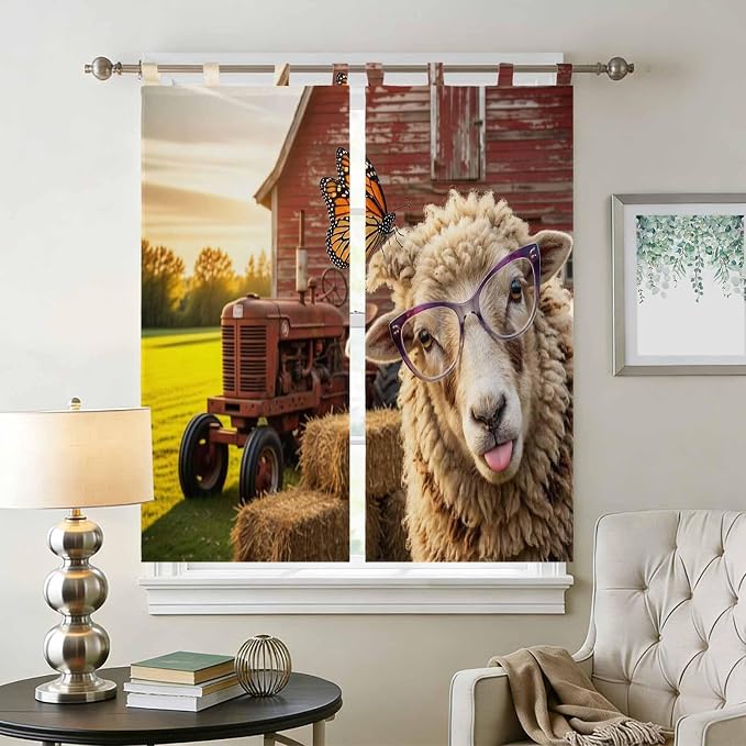 Farm Sheep Bathroom Curtains 63 Inch Length, Window Curtains Tab Top, Farmhouse - Image 2