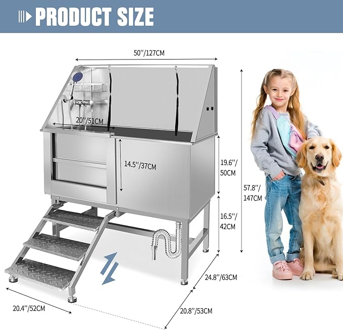 Dog Washing Station Large Dogs Grooming Tub Professional Stainless Steel Dog Bathtubs Bathing Tub Pet Washing Station For Home With Steps
