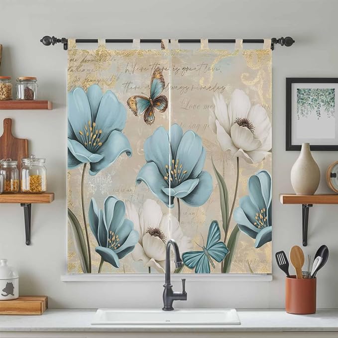 Spring Flowers Living Room Curtains 84 Inch Length, Window Curtains Tab Top - Image 3